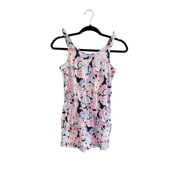 Lilly Pulitzer Cady Girls High Tide Navy Its For Shore Sleeveless Romper Large - Picture 1 of 6